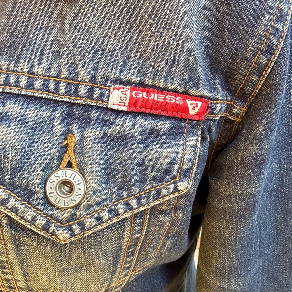 GUESS TRUE VINTAGE 80s RARE FAUX FUR DENIM / JEAN JACKET - L 💙🔥 - Picture 4 of 11